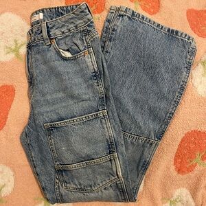 Garage Blue Straight Leg Cargo Jeans